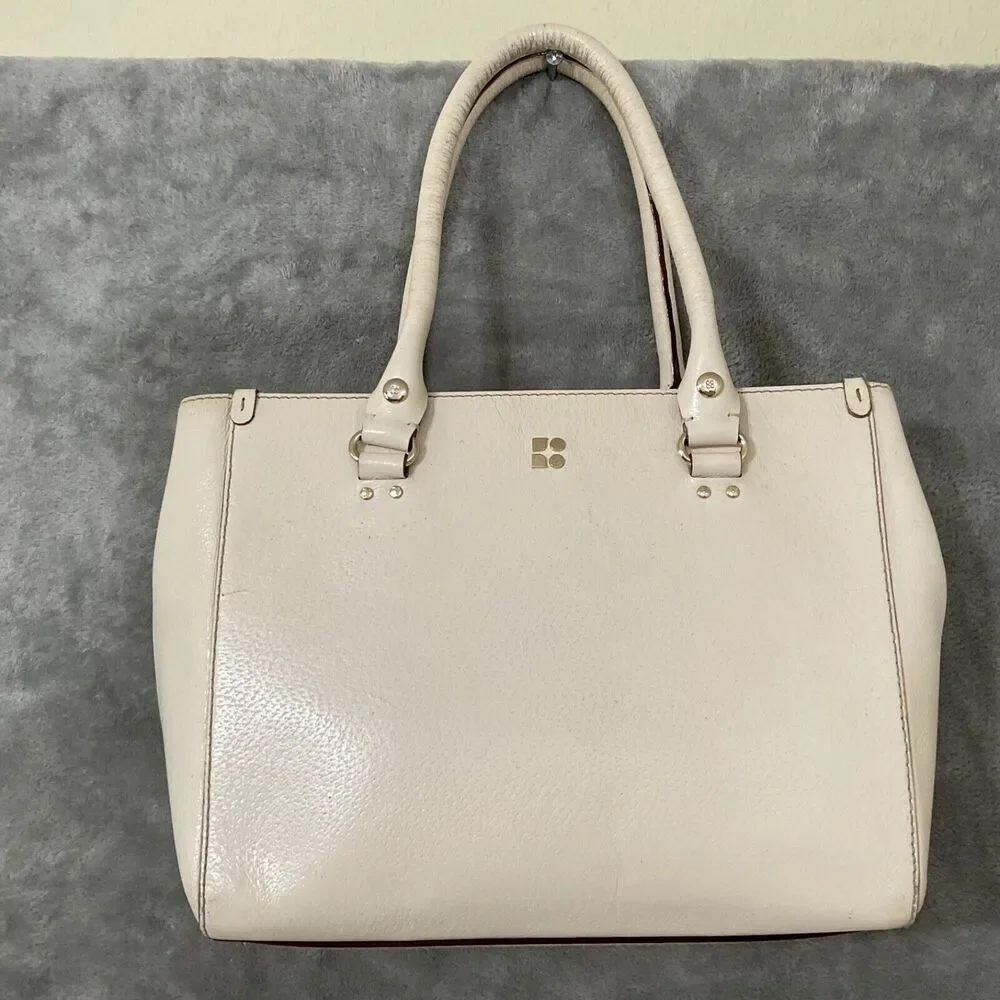 Kate Spade Leather Handbag/tote Ivory Triple compartment footed bag